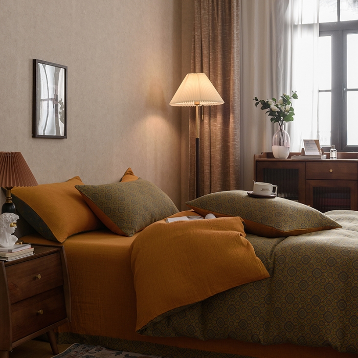 91家纺网 家纺一手货源 找家纺 黛馨 2023新款复古双层纱四件套 格伦-1