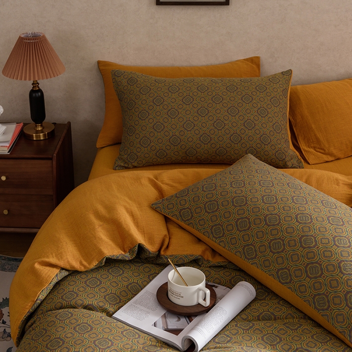 91家纺网 家纺一手货源 找家纺 黛馨 2023新款复古双层纱四件套 格伦-1