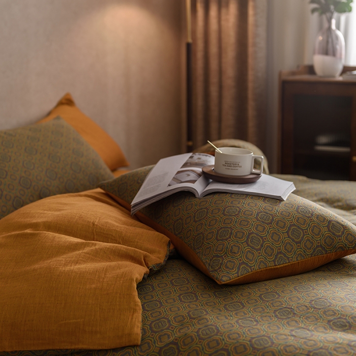 91家纺网 家纺一手货源 找家纺 黛馨 2023新款复古双层纱四件套 格伦-1