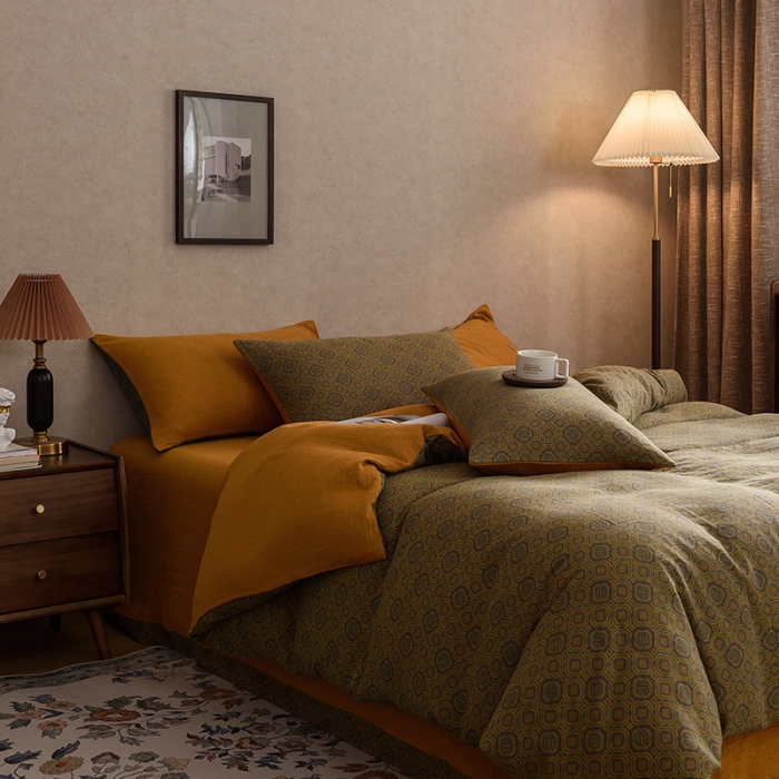 91家纺网 家纺一手货源 找家纺 黛馨 2023新款复古双层纱四件套 格伦-1