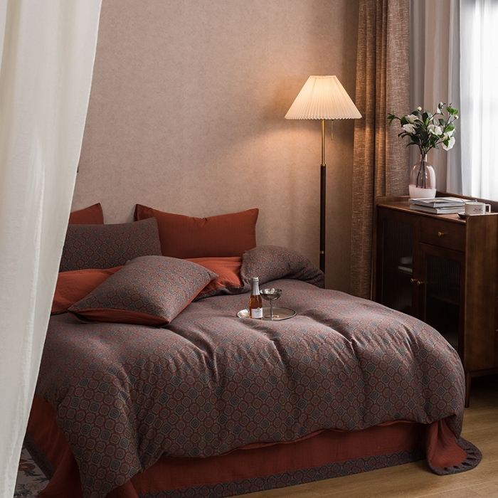 91家纺网 家纺一手货源 找家纺 黛馨 2023新款复古双层纱四件套 格伦-2