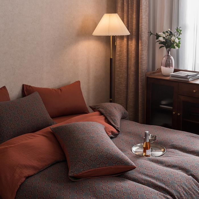 91家纺网 家纺一手货源 找家纺 黛馨 2023新款复古双层纱四件套 格伦-2