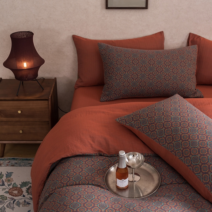 91家纺网 家纺一手货源 找家纺 黛馨 2023新款复古双层纱四件套 格伦-2