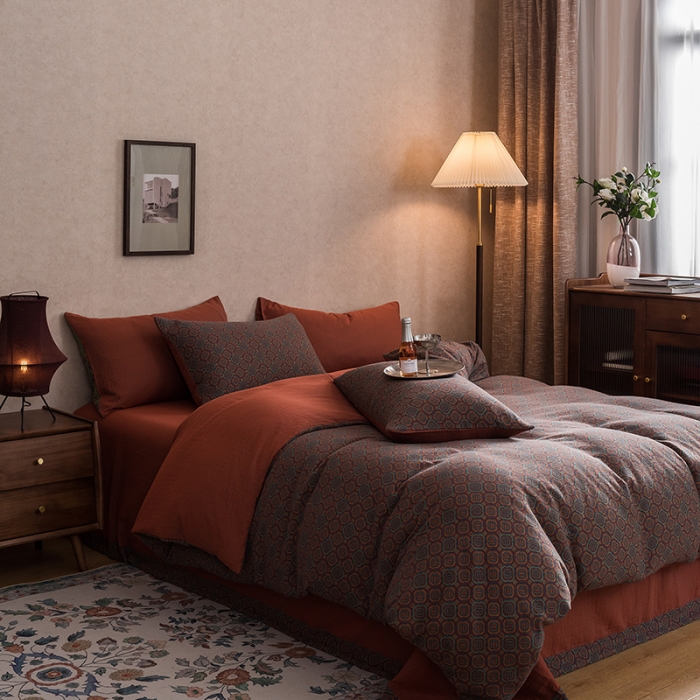 91家纺网 家纺一手货源 找家纺 黛馨 2023新款复古双层纱四件套 格伦-2