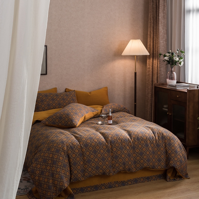 91家纺网 家纺一手货源 找家纺 黛馨 2023新款复古双层纱四件套 花舞-1