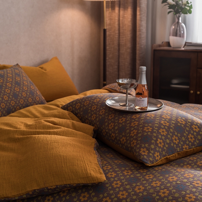 91家纺网 家纺一手货源 找家纺 黛馨 2023新款复古双层纱四件套 花舞-1