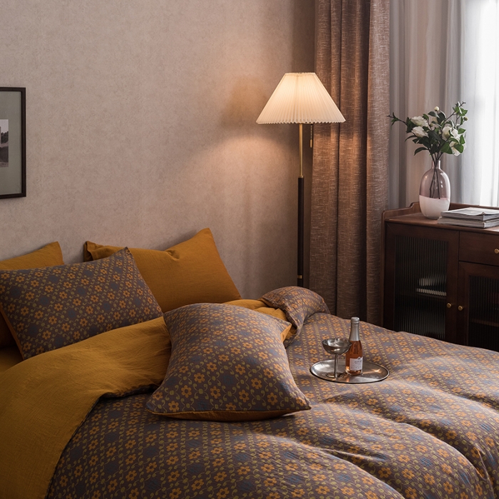 91家纺网 家纺一手货源 找家纺 黛馨 2023新款复古双层纱四件套 花舞-1