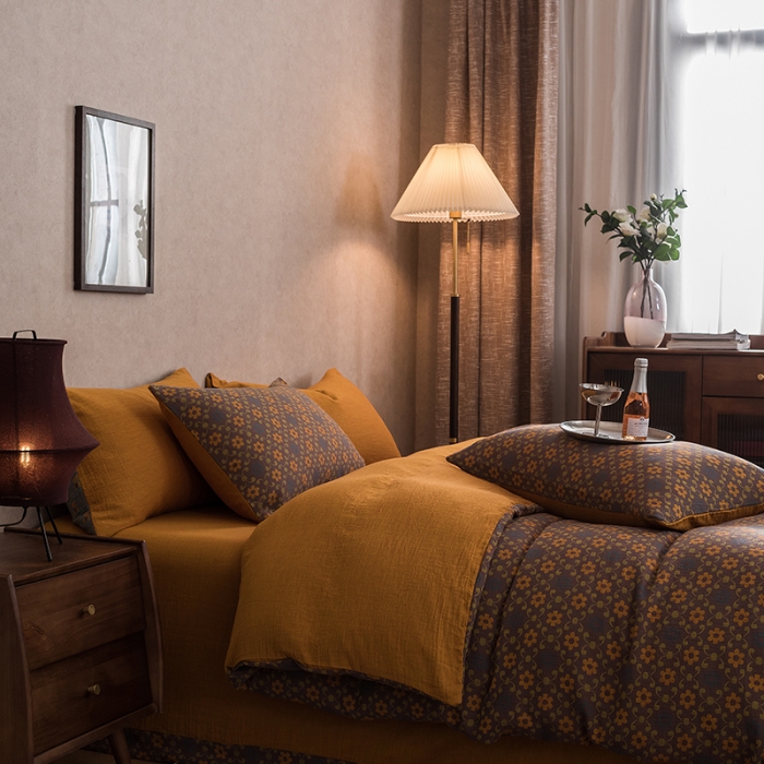 91家纺网 家纺一手货源 找家纺 黛馨 2023新款复古双层纱四件套 花舞-1