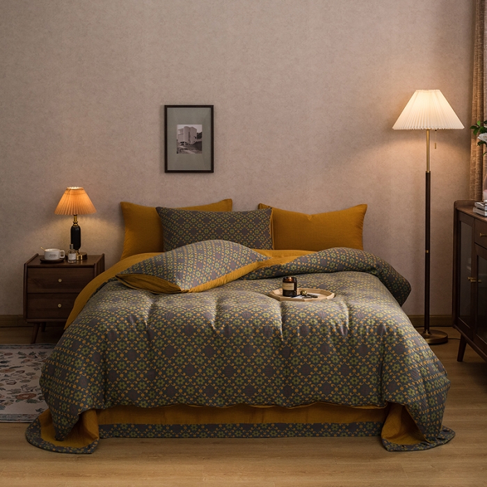 91家纺网 家纺一手货源 找家纺 黛馨 2023新款复古双层纱四件套 花舞-2