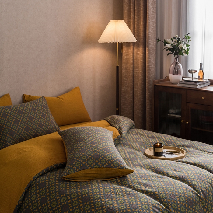 91家纺网 家纺一手货源 找家纺 黛馨 2023新款复古双层纱四件套 花舞-2