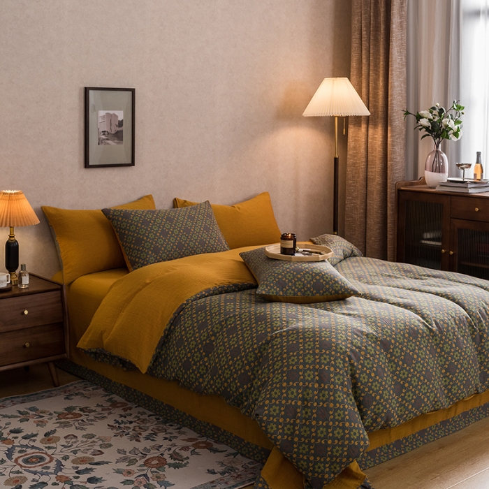 91家纺网 家纺一手货源 找家纺 黛馨 2023新款复古双层纱四件套 花舞-2