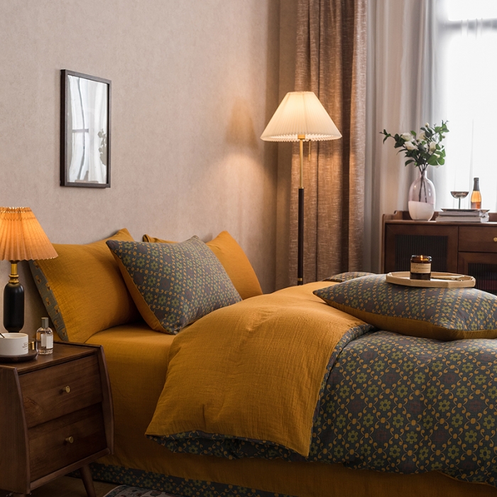 91家纺网 家纺一手货源 找家纺 黛馨 2023新款复古双层纱四件套 花舞-2