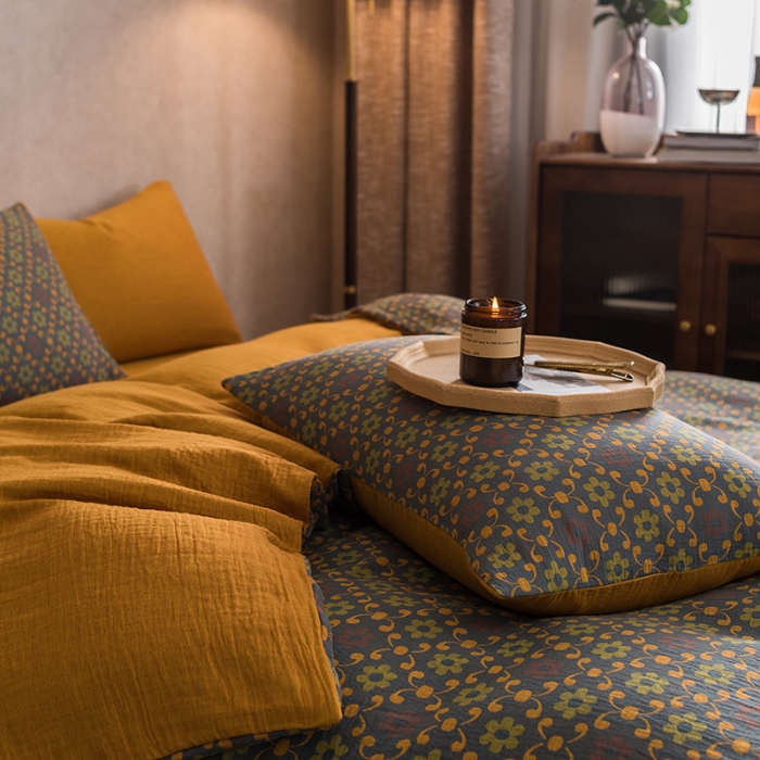 91家纺网 家纺一手货源 找家纺 黛馨 2023新款复古双层纱四件套 花舞-2