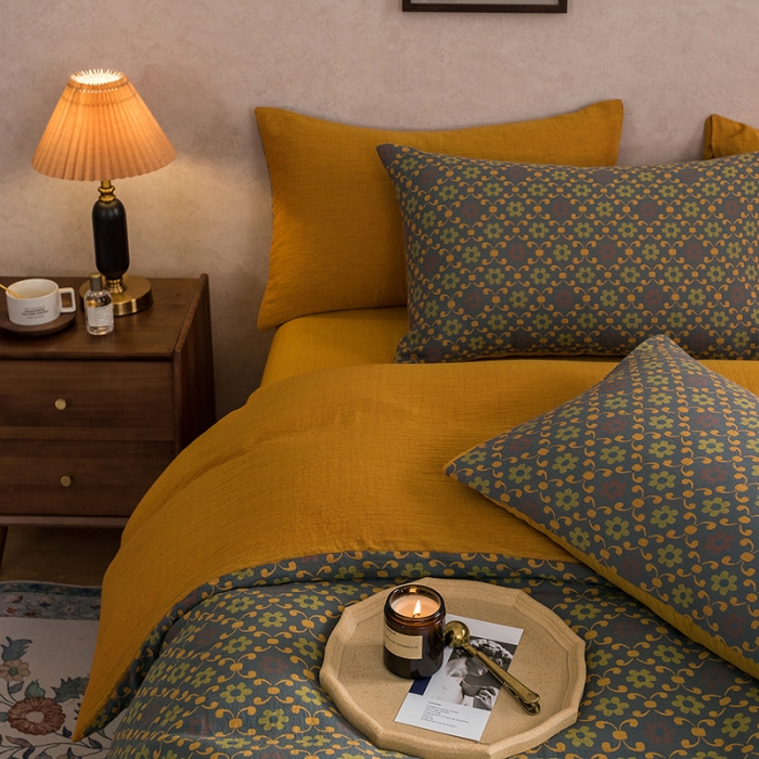 91家纺网 家纺一手货源 找家纺 黛馨 2023新款复古双层纱四件套 花舞-2