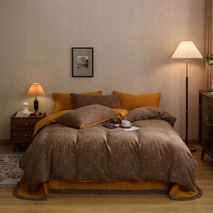 91家纺网 家纺一手货源 找家纺 黛馨 2023新款复古双层纱四件套 几何