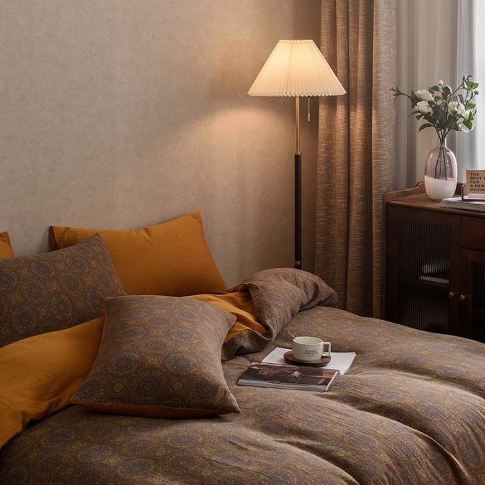 91家纺网 家纺一手货源 找家纺 黛馨 2023新款复古双层纱四件套 几何