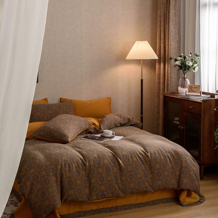 91家纺网 家纺一手货源 找家纺 黛馨 2023新款复古双层纱四件套 几何