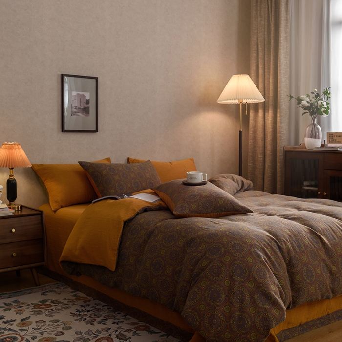 91家纺网 家纺一手货源 找家纺 黛馨 2023新款复古双层纱四件套 几何