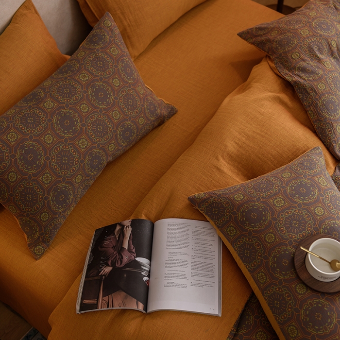 91家纺网 家纺一手货源 找家纺 黛馨 2023新款复古双层纱四件套 几何