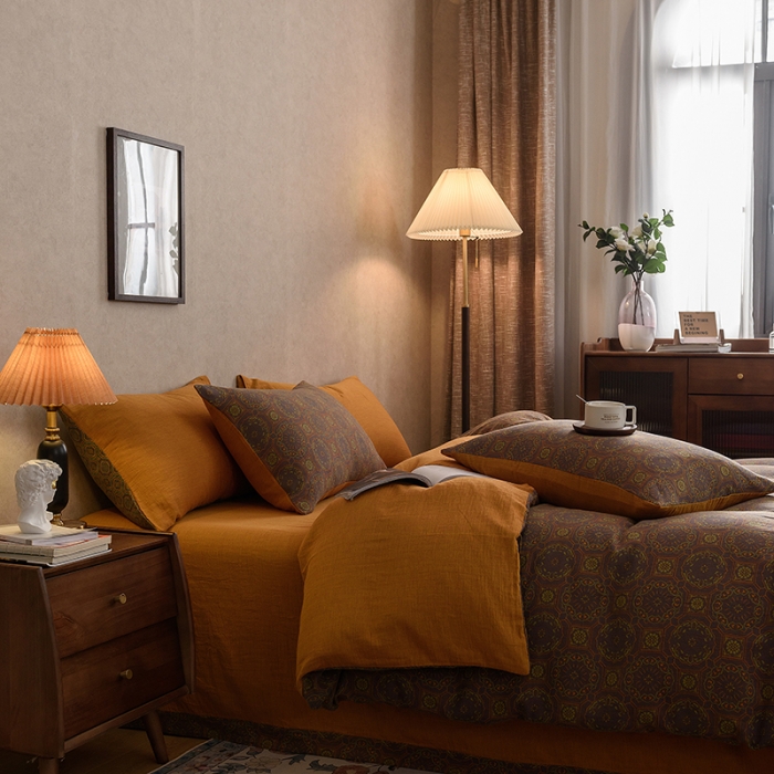 91家纺网 家纺一手货源 找家纺 黛馨 2023新款复古双层纱四件套 几何