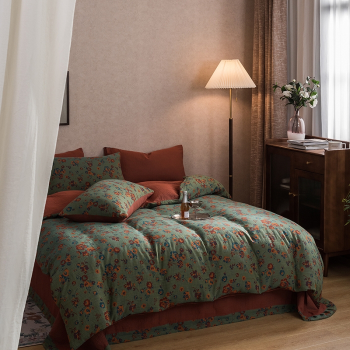 91家纺网 家纺一手货源 找家纺 黛馨 2023新款复古双层纱四件套 卡琳特斯