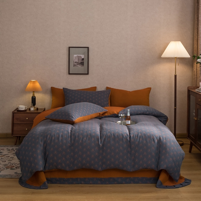 91家纺网 家纺一手货源 找家纺 黛馨 2023新款复古双层纱四件套 落英缤纷