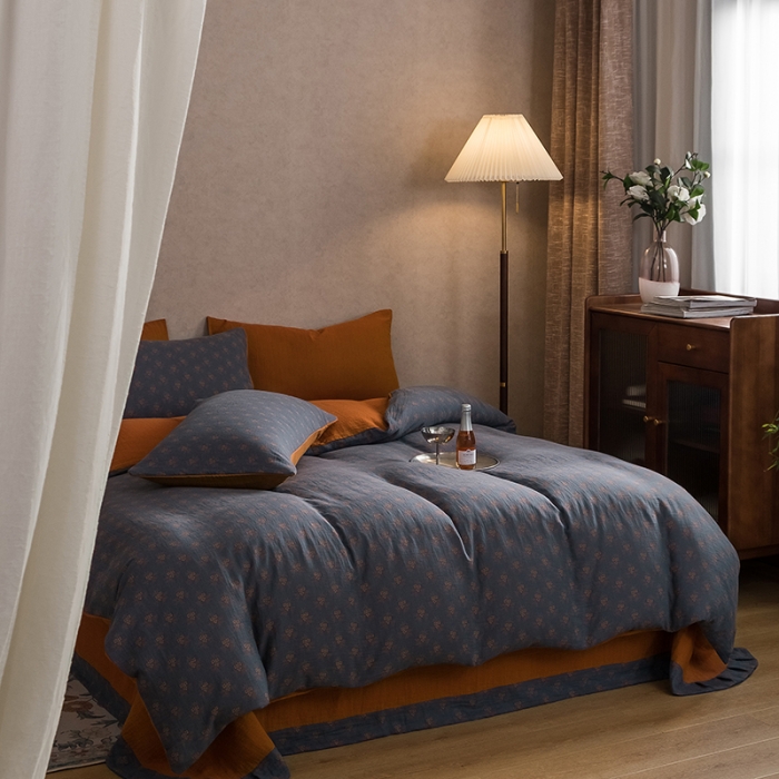 91家纺网 家纺一手货源 找家纺 黛馨 2023新款复古双层纱四件套 落英缤纷