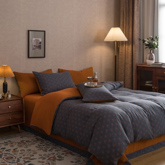 91家纺网 家纺一手货源 找家纺 黛馨 2023新款复古双层纱四件套 落英缤纷