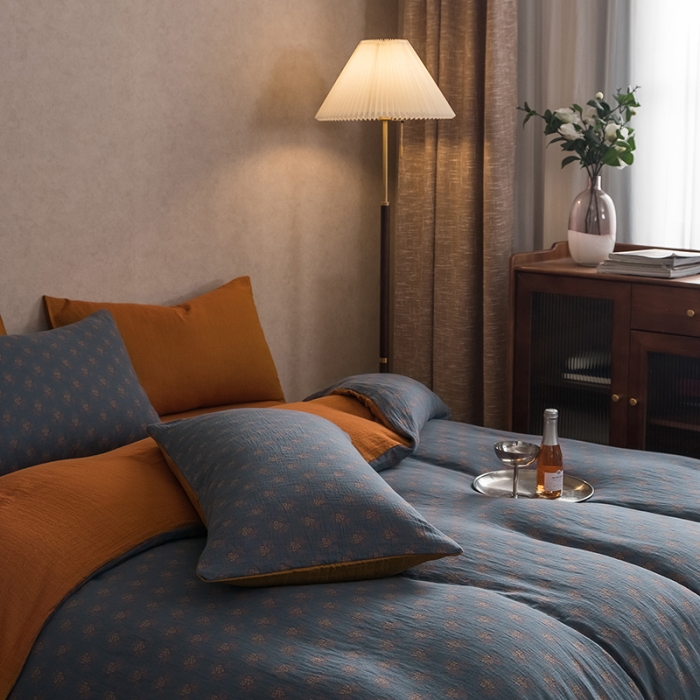 91家纺网 家纺一手货源 找家纺 黛馨 2023新款复古双层纱四件套 落英缤纷