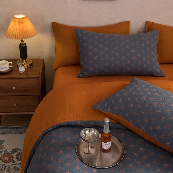 91家纺网 家纺一手货源 找家纺 黛馨 2023新款复古双层纱四件套 落英缤纷