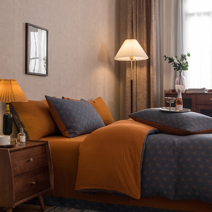 91家纺网 家纺一手货源 找家纺 黛馨 2023新款复古双层纱四件套 落英缤纷