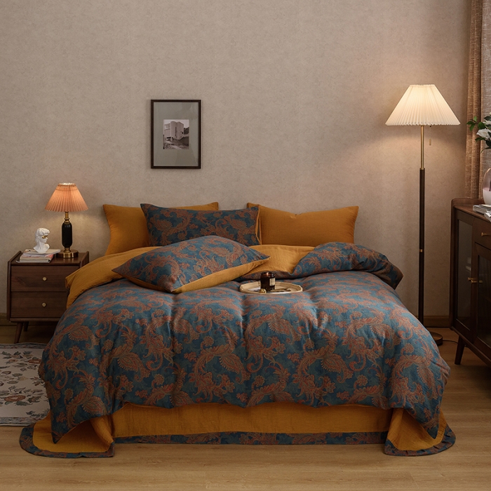 91家纺网 家纺一手货源 找家纺 黛馨 2023新款复古双层纱四件套 麦斯