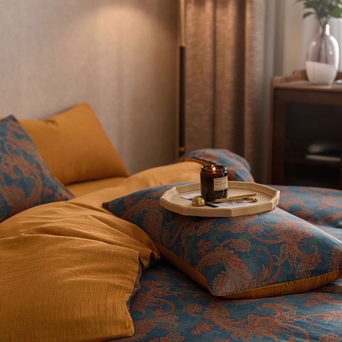 91家纺网 家纺一手货源 找家纺 黛馨 2023新款复古双层纱四件套 麦斯