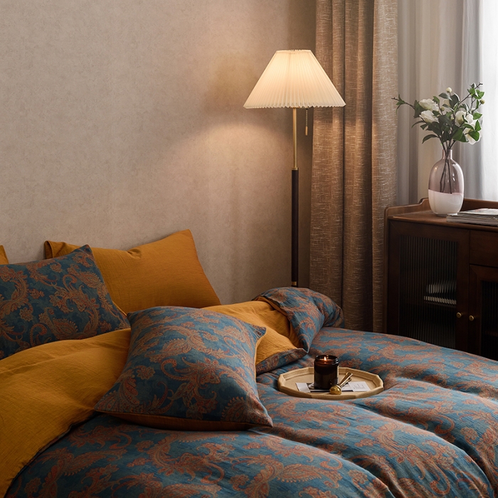 91家纺网 家纺一手货源 找家纺 黛馨 2023新款复古双层纱四件套 麦斯