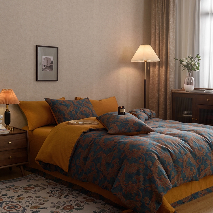 91家纺网 家纺一手货源 找家纺 黛馨 2023新款复古双层纱四件套 麦斯