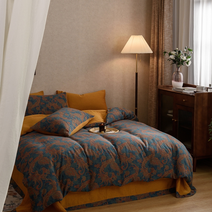 91家纺网 家纺一手货源 找家纺 黛馨 2023新款复古双层纱四件套 麦斯