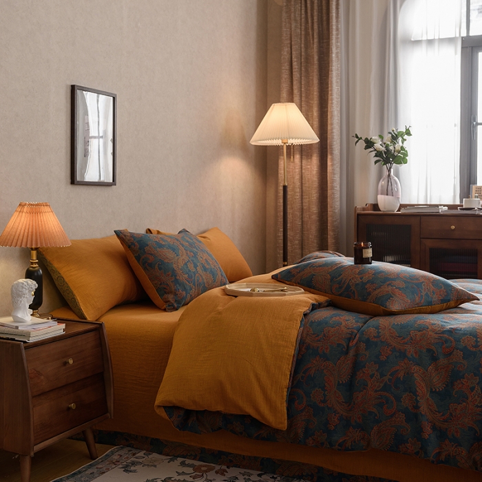 91家纺网 家纺一手货源 找家纺 黛馨 2023新款复古双层纱四件套 麦斯