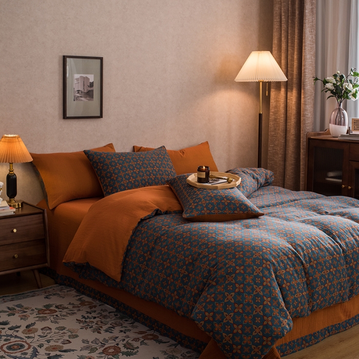 91家纺网 家纺一手货源 找家纺 黛馨 2023新款复古双层纱四件套 纳尔-2