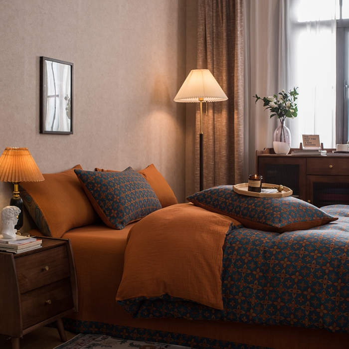 91家纺网 家纺一手货源 找家纺 黛馨 2023新款复古双层纱四件套 纳尔-2