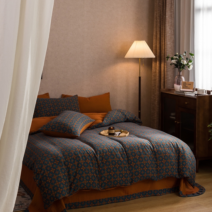 91家纺网 家纺一手货源 找家纺 黛馨 2023新款复古双层纱四件套 纳尔-2