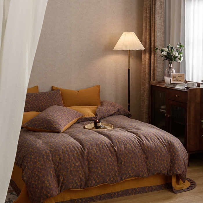 91家纺网 家纺一手货源 找家纺 黛馨 2023新款复古双层纱四件套 小梅花-1