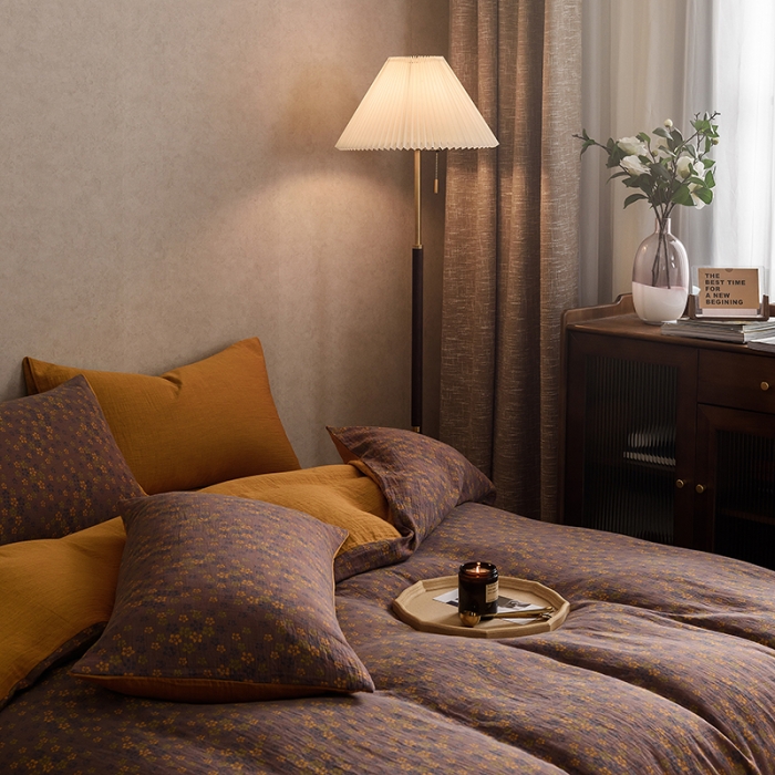 91家纺网 家纺一手货源 找家纺 黛馨 2023新款复古双层纱四件套 小梅花-1