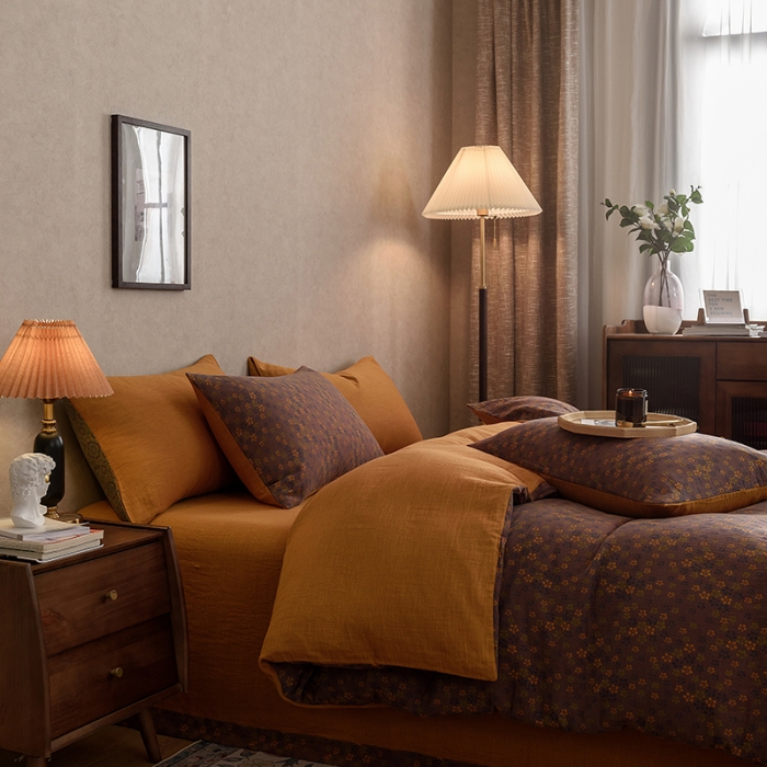 91家纺网 家纺一手货源 找家纺 黛馨 2023新款复古双层纱四件套 小梅花-1