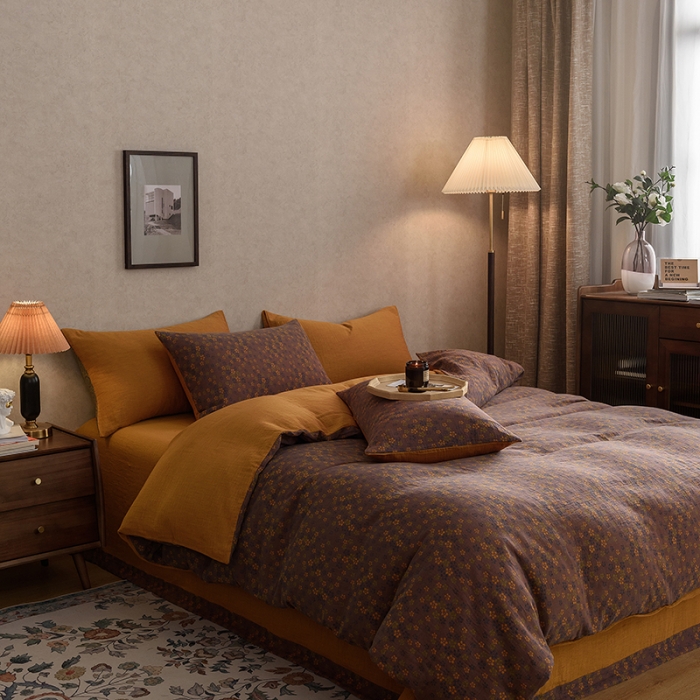 91家纺网 家纺一手货源 找家纺 黛馨 2023新款复古双层纱四件套 小梅花-1