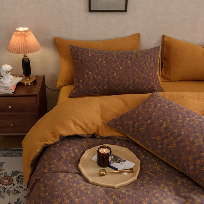 91家纺网 家纺一手货源 找家纺 黛馨 2023新款复古双层纱四件套 小梅花-1