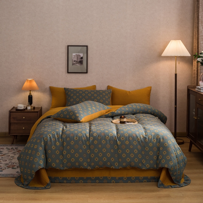 91家纺网 家纺一手货源 找家纺 黛馨 2023新款复古双层纱四件套 雪花-1