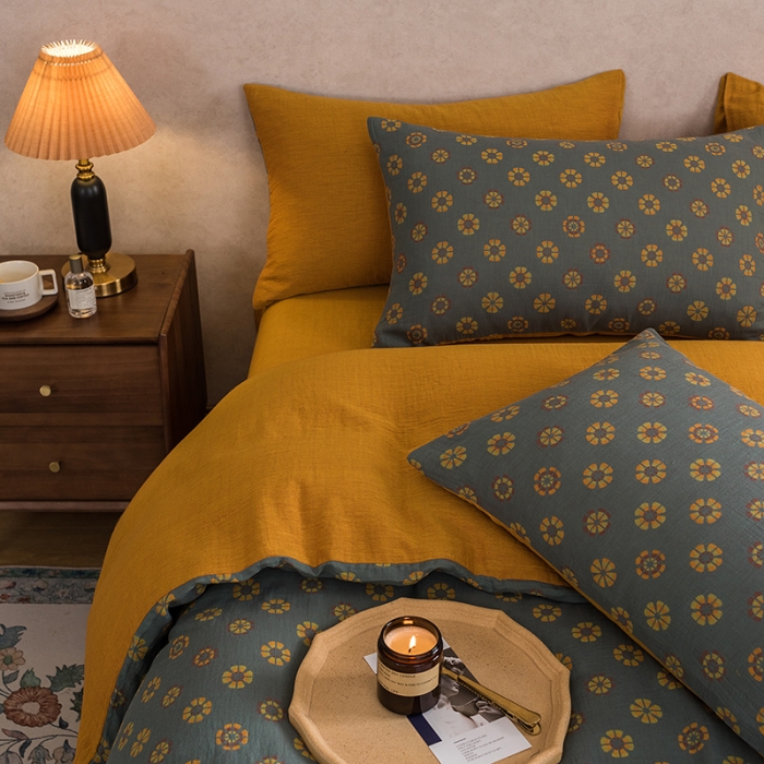 91家纺网 家纺一手货源 找家纺 黛馨 2023新款复古双层纱四件套 雪花-1