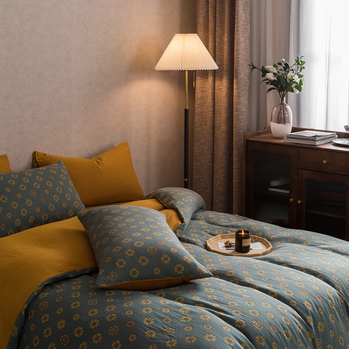 91家纺网 家纺一手货源 找家纺 黛馨 2023新款复古双层纱四件套 雪花-1