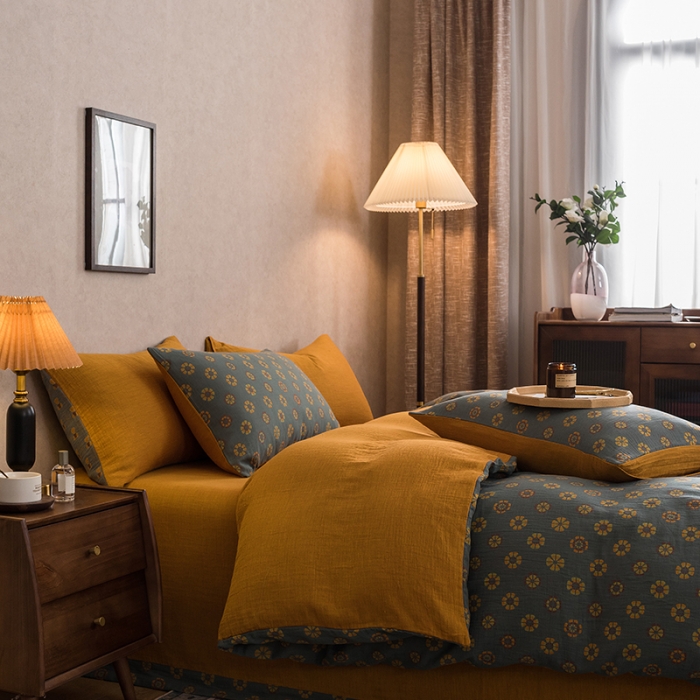 91家纺网 家纺一手货源 找家纺 黛馨 2023新款复古双层纱四件套 雪花-1