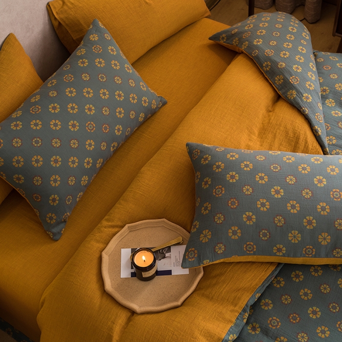 91家纺网 家纺一手货源 找家纺 黛馨 2023新款复古双层纱四件套 雪花-1